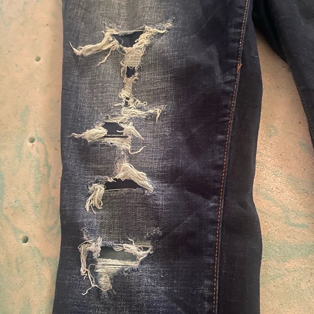 American Eagle Outfitters Distressed Dark Blue Skinny Jeans - Picture 2 of 5